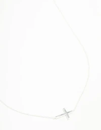 Sterling Silver Large Horizontal Cubic Zirconia Cross Necklace