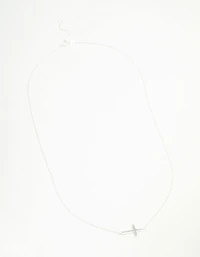 Sterling Silver Large Horizontal Cubic Zirconia Cross Necklace