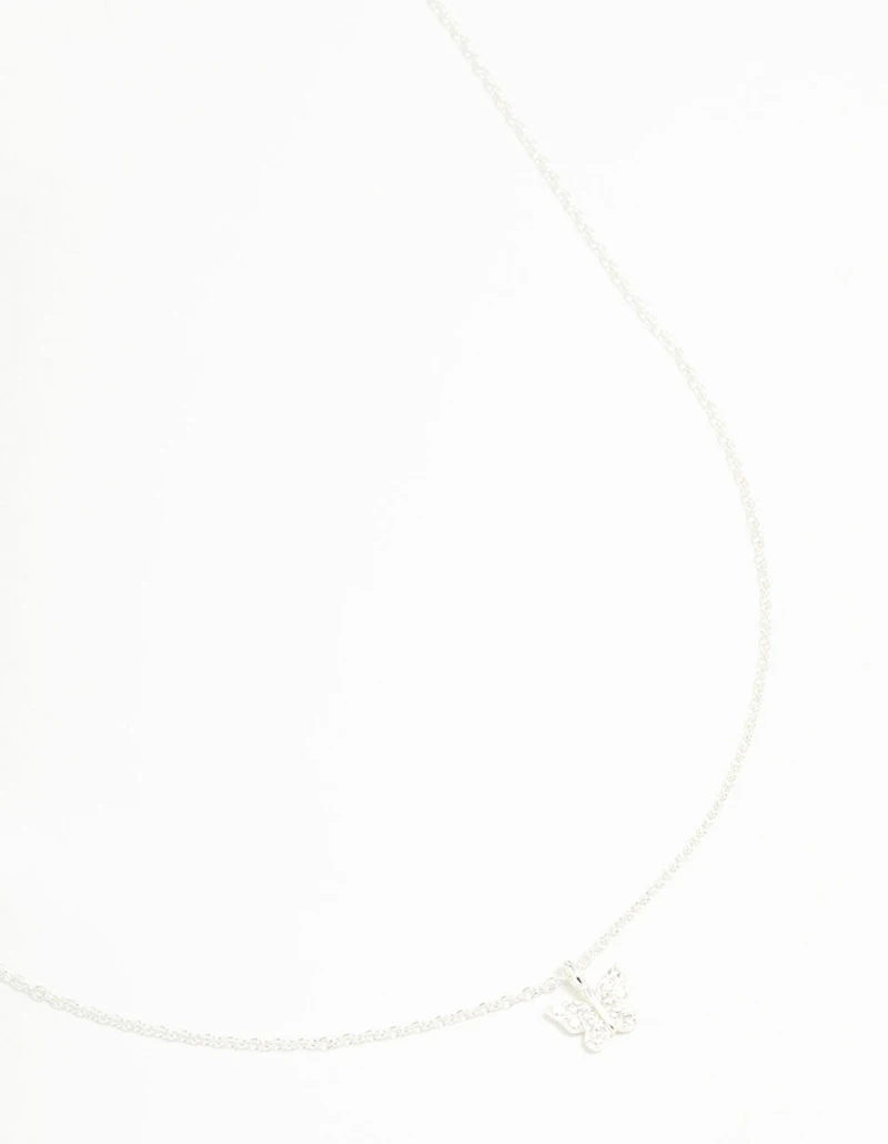 Sterling Silver Cubic Zirconia Mini Butterfly Necklace