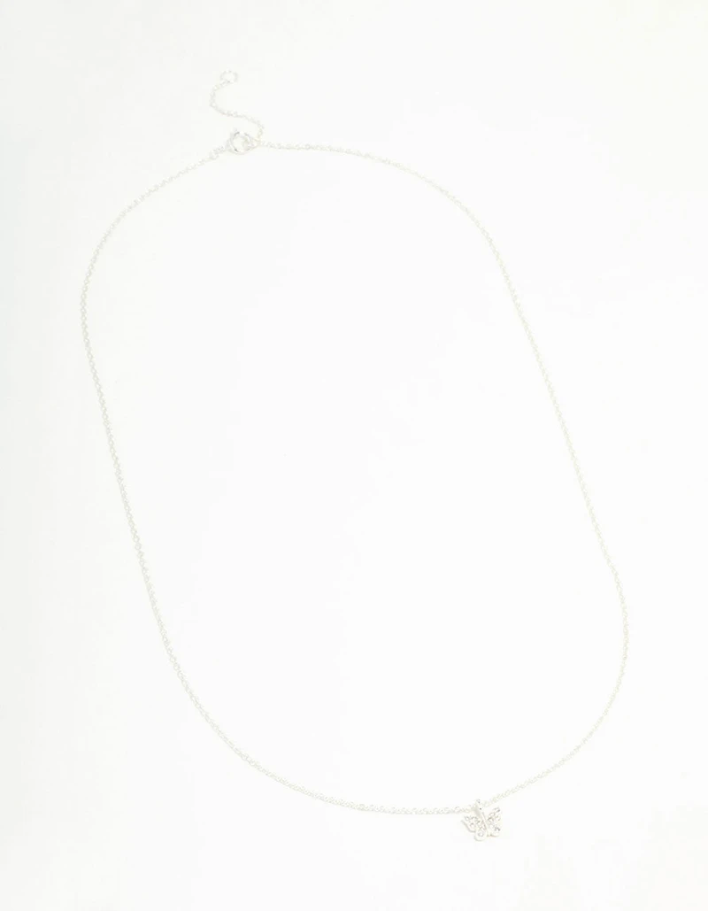 Sterling Silver Cubic Zirconia Mini Butterfly Necklace