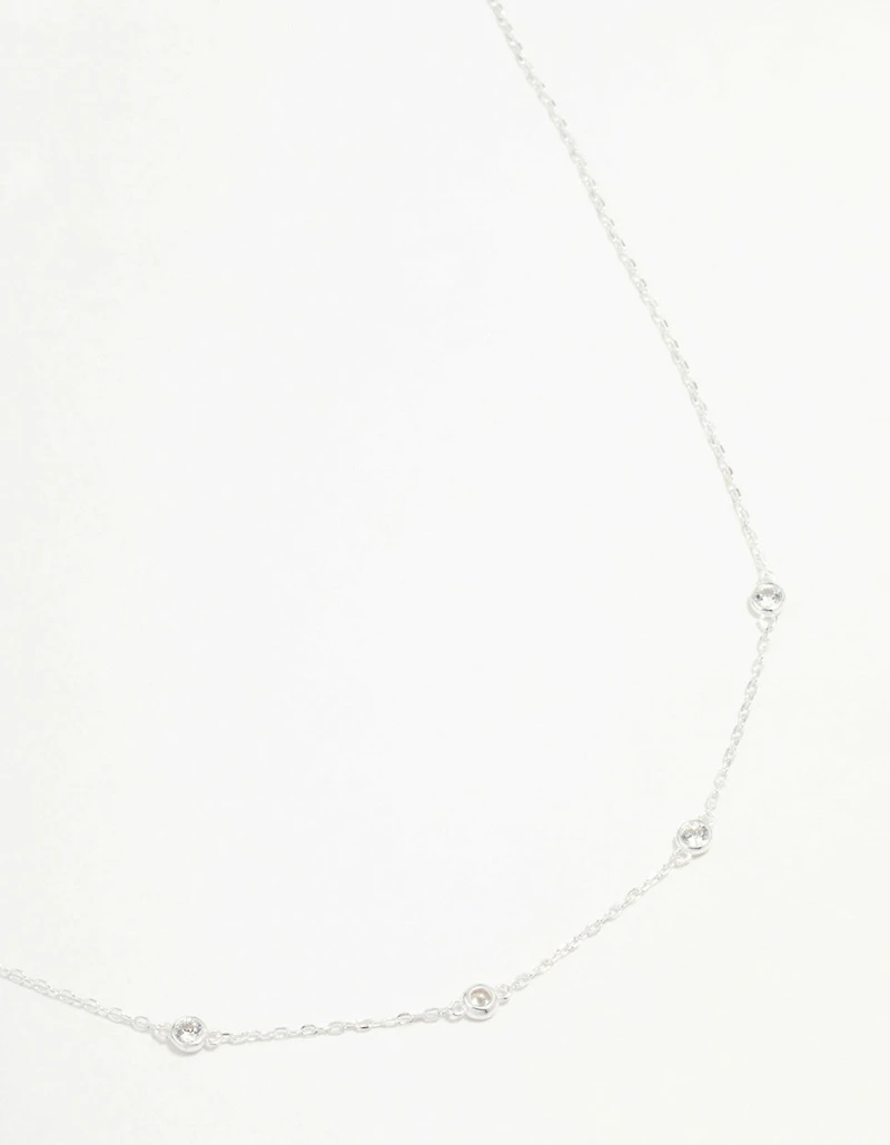 Sterling Silver Circle Cubic Zirconia  Chain Necklace