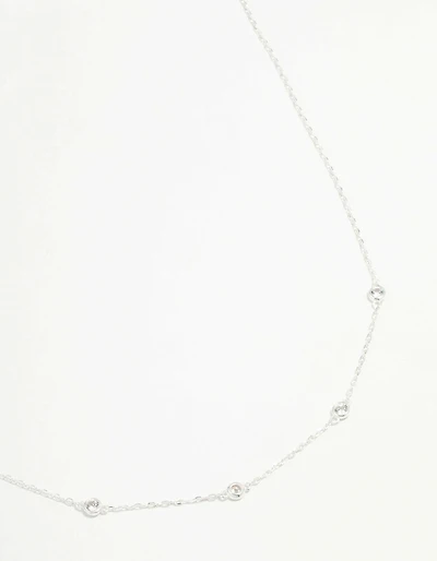Sterling Silver Circle Cubic Zirconia  Chain Necklace