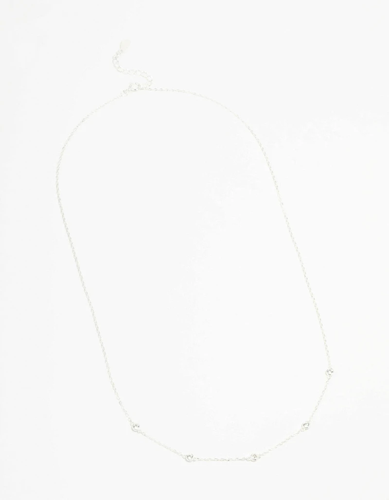 Sterling Silver Circle Cubic Zirconia  Chain Necklace
