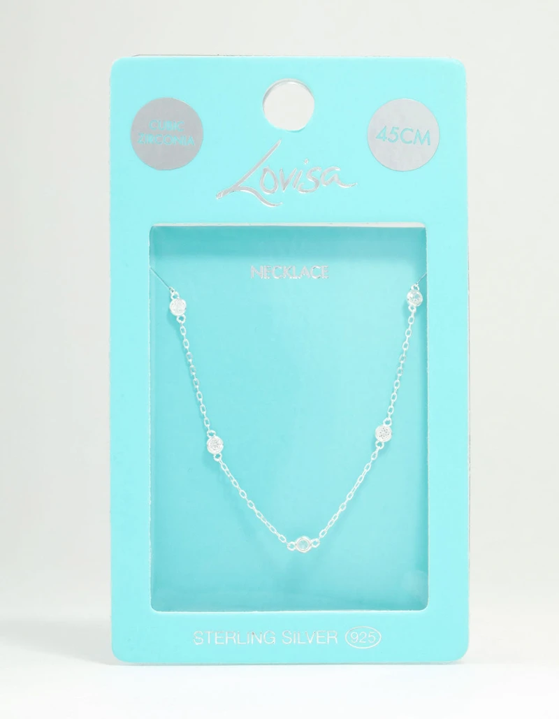 Sterling Silver Circle Cubic Zirconia  Chain Necklace