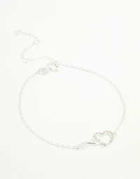 Sterling Silver Infinity & Cubic Zirconia Heart Link Bracelet