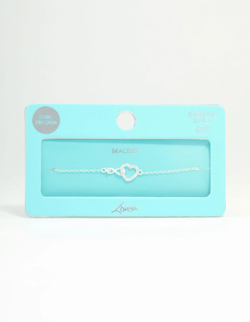 Sterling Silver Infinity & Cubic Zirconia Heart Link Bracelet