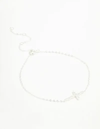 Sterling Silver Cubic Zirconia Horizontal Cross Bracelet