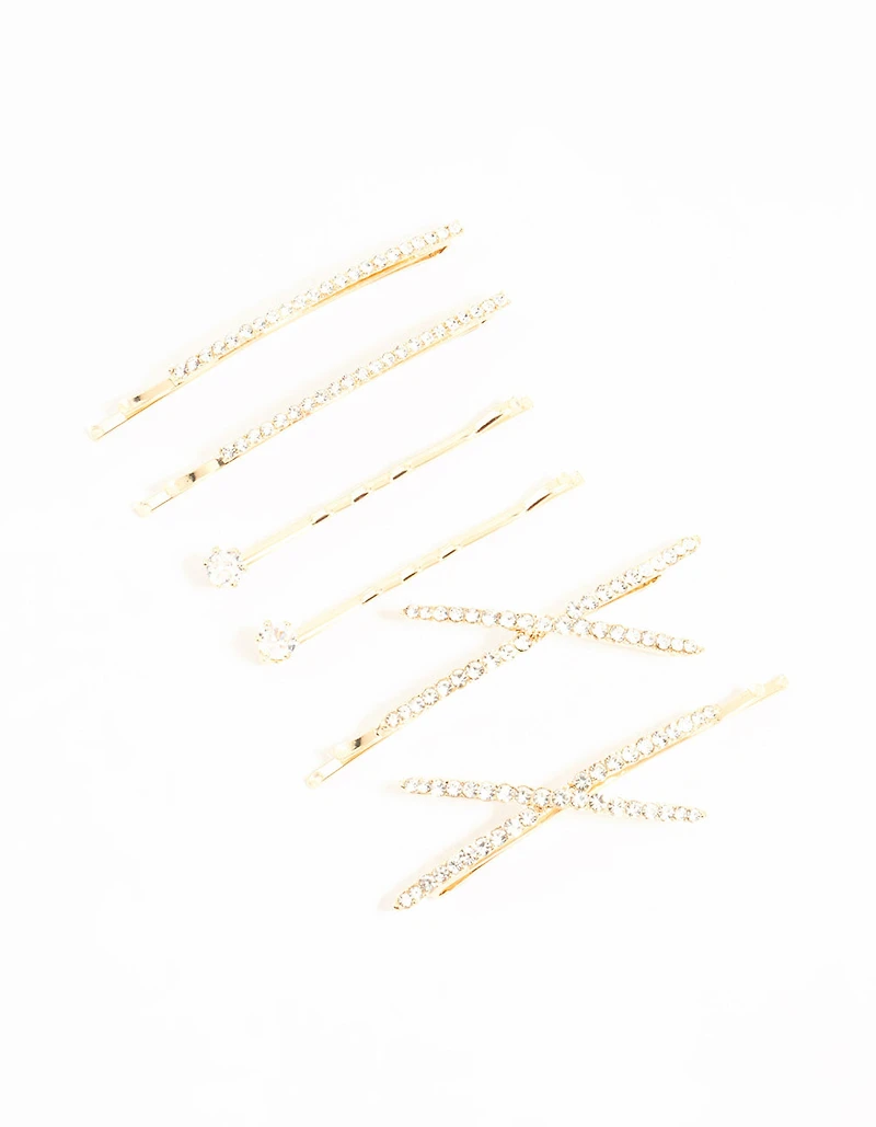 Gold Pave & Single Diamante Slides 6-Pack