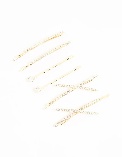 Gold Pave & Single Diamante Slides 6-Pack