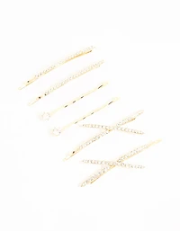 Gold Pave & Single Diamante Slides 6-Pack