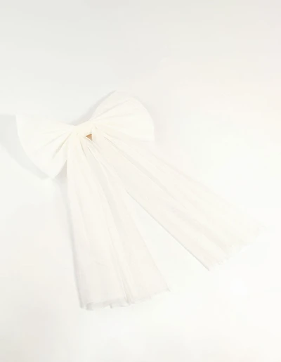 White Tulle Fabric Bow Clip