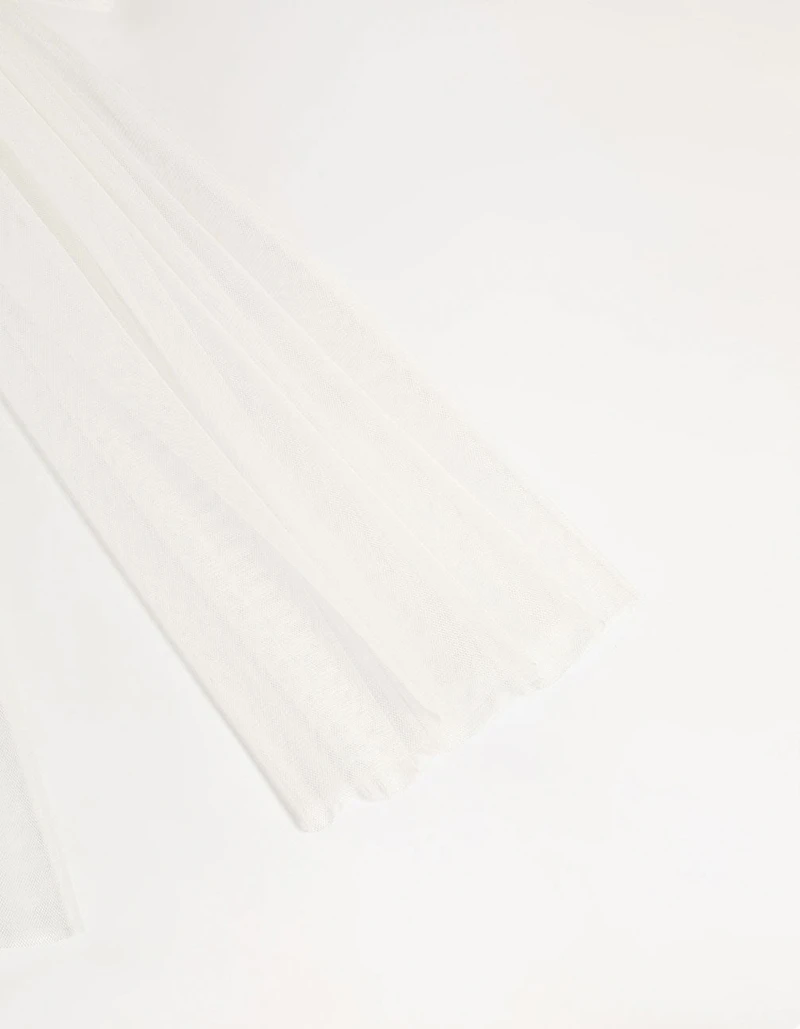 White Tulle Fabric Bow Clip