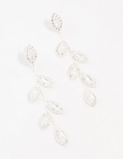 Silver Cubic Zirconia Leaf Drop Earrings