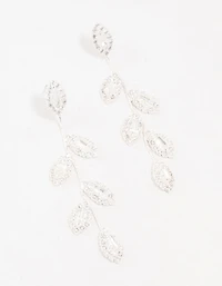 Silver Cubic Zirconia Leaf Drop Earrings