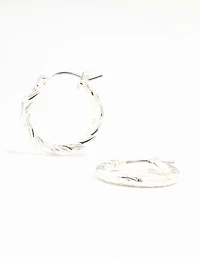 Silver Line Detail Small Hoop Earrings