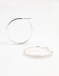 Silver Medium Glitter Hoop Earrings