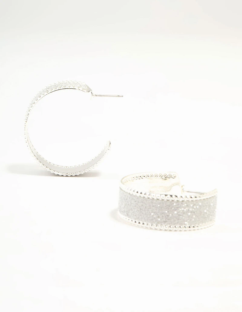 Silver Wide Glitter Hoop Earrings