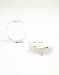 Silver Wide Glitter Hoop Earrings