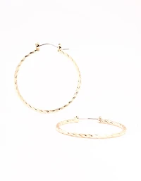Gold Fine Diamond Cut Hoop Earrings