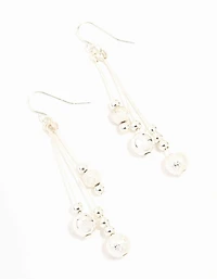 Silver Stick Bead Drop Earrings