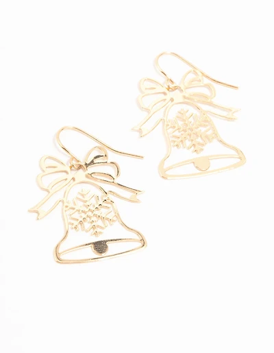 Gold Cut Out Bell Drop Earrings