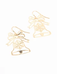 Gold Cut Out Bell Drop Earrings