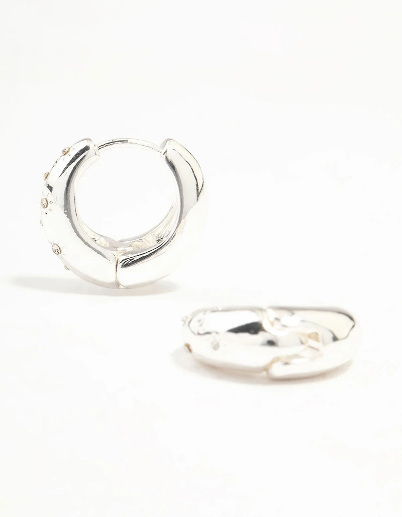 Silver Diamante Clicker Huggie Earrings