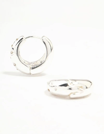 Silver Diamante Clicker Huggie Earrings