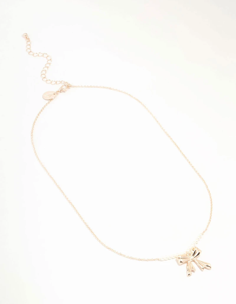 Rose Gold Pearl Bow Necklace