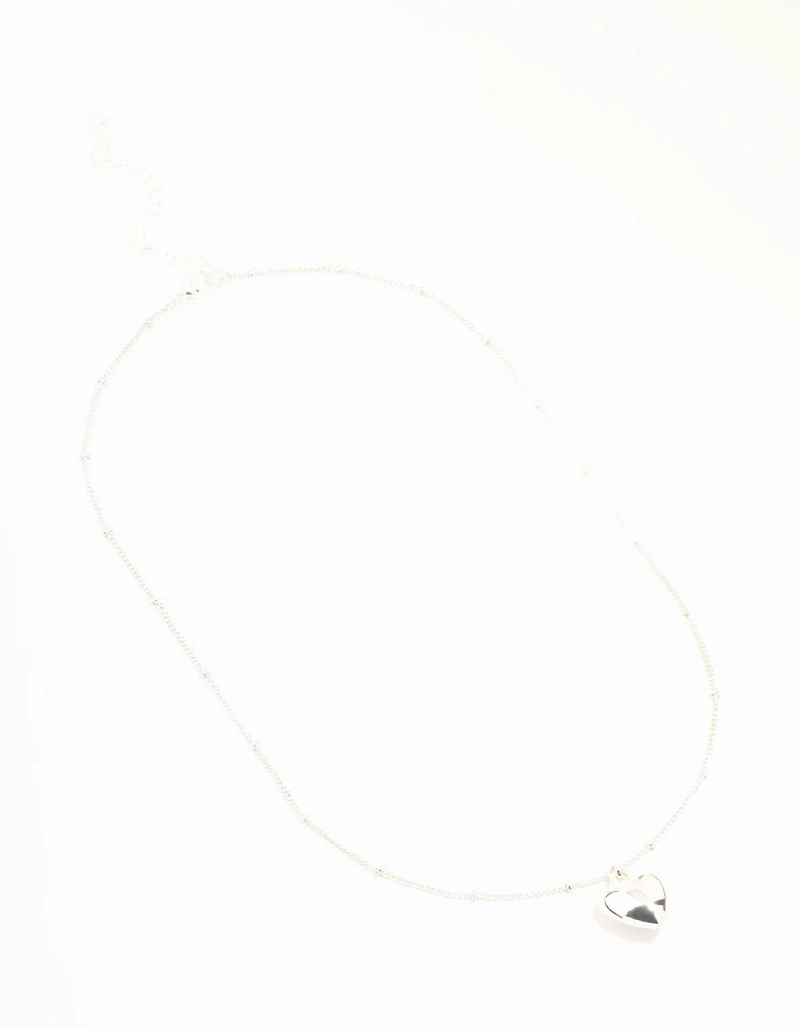 Silver Puffy Heart Ball Chain Necklace
