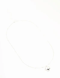 Silver Puffy Heart Ball Chain Necklace