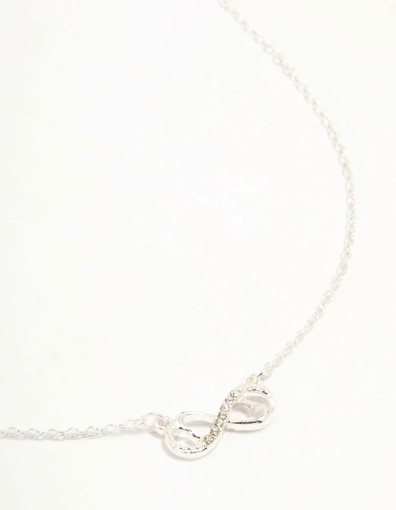 Silver Diamante Infinity With Heart Necklace