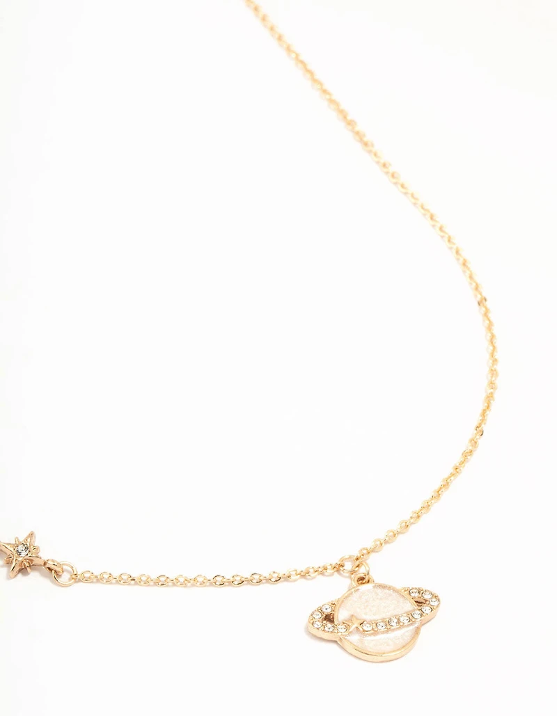 Gold Enamel Planet Drop Necklace
