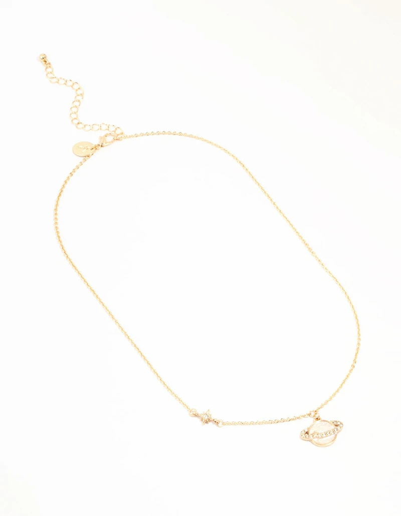 Gold Enamel Planet Drop Necklace