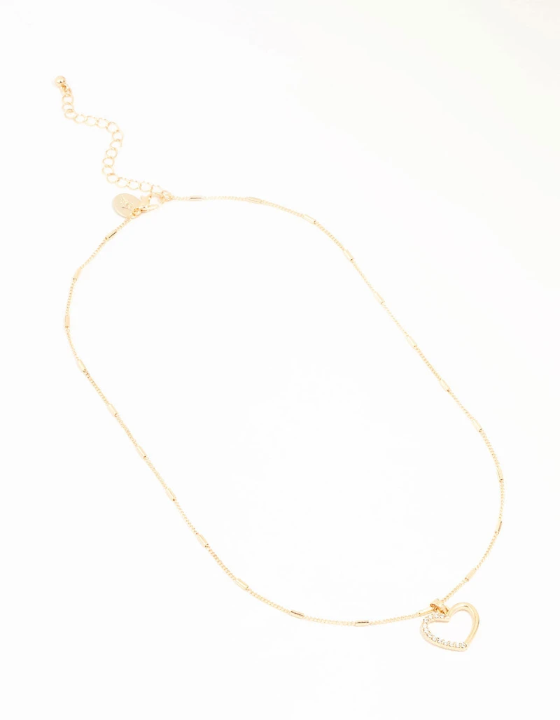 Gold Tab Diamante Open Heart Necklace