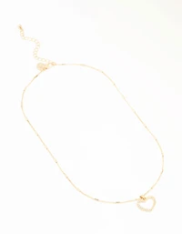 Gold Tab Diamante Open Heart Necklace