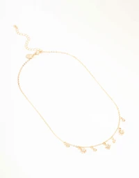 Gold Flower Diamante Droplet Necklace