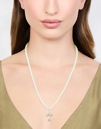 Silver Pearl Cross Pendant Necklace