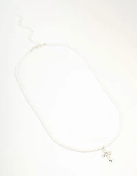 Silver Pearl Cross Pendant Necklace