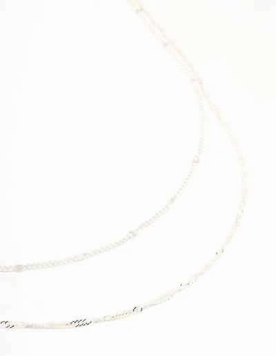 Silver Rope Layered Chain Necklace