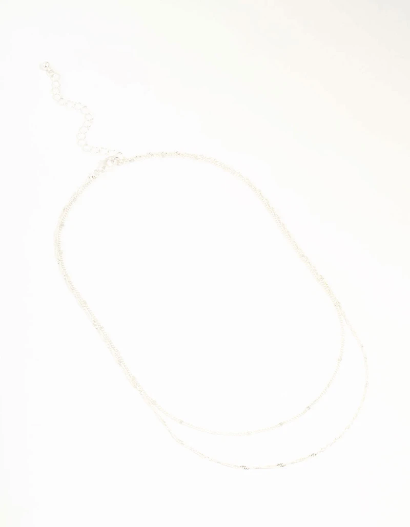 Silver Rope Layered Chain Necklace