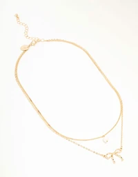 Gold Pearl & Bow Layered Necklace