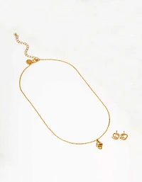 Gold Link Heart Diamante Necklace & Earrings Set