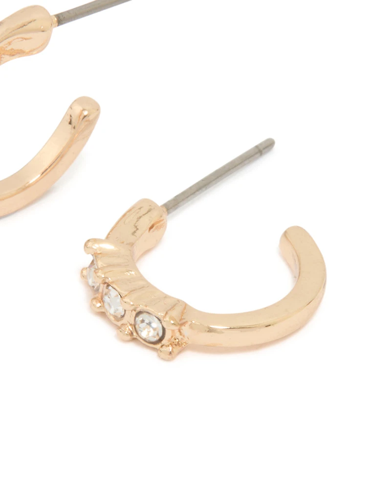 Gold Diamante Huggie Earrings