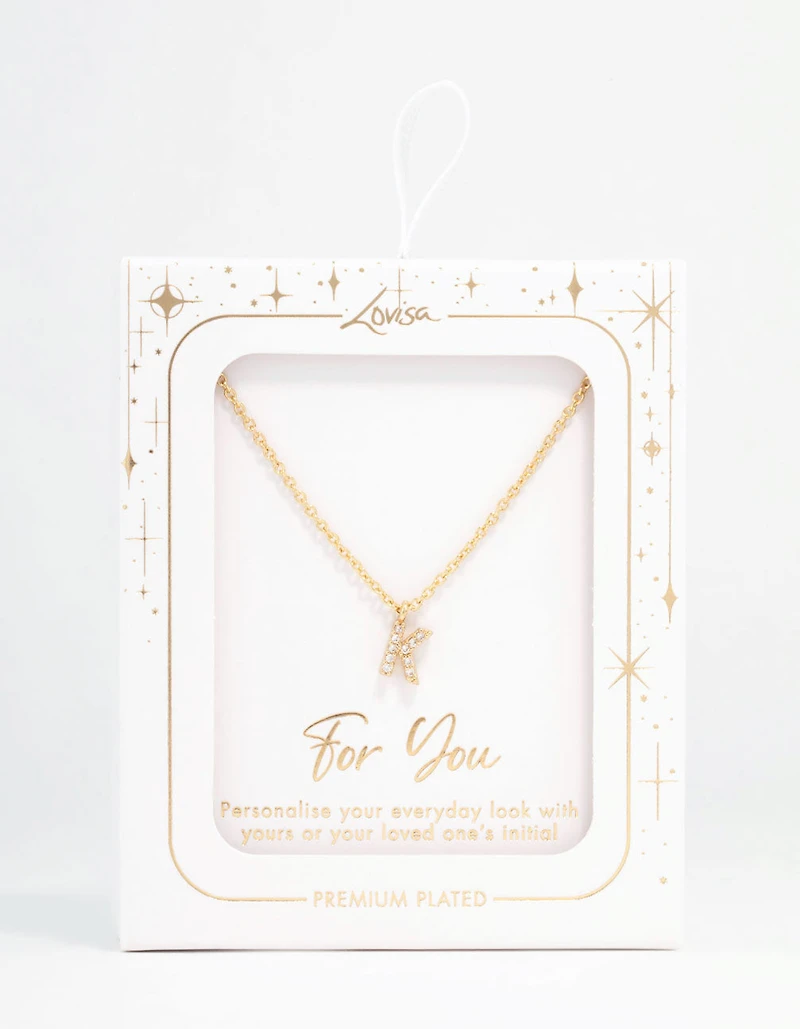 Gold Plated Cubic Zirconia Letter K Necklace