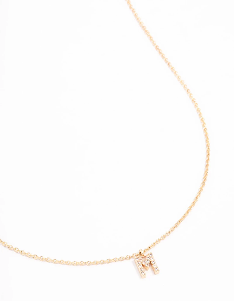 Gold Plated Cubic Zirconia Letter M Necklace