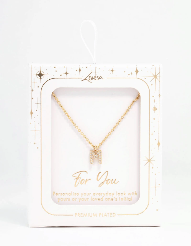 Gold Plated Cubic Zirconia Letter M  Necklace