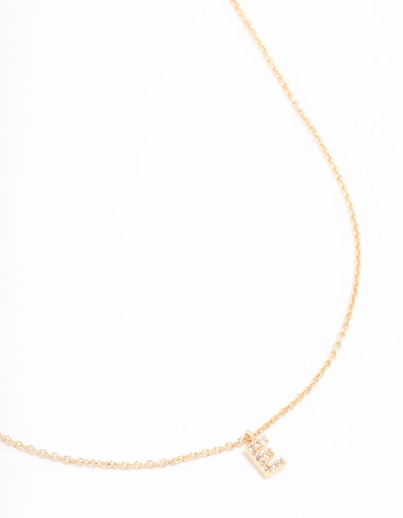 Gold Plated Cubic Zirconia Letter E Necklace