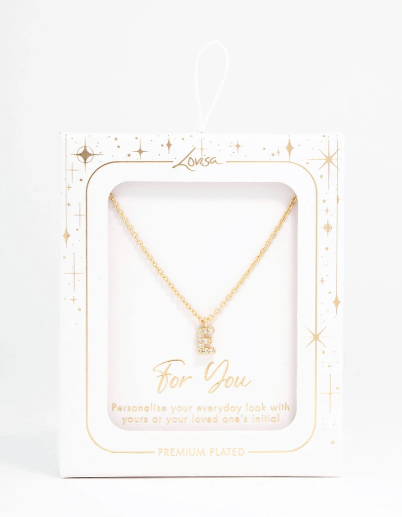 Gold Plated Cubic Zirconia Letter E Necklace