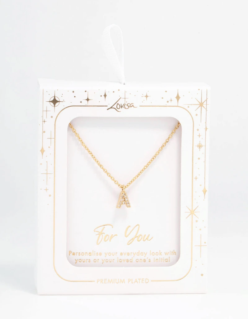 Gold Plated Cubic Zirconia Letter A Necklace